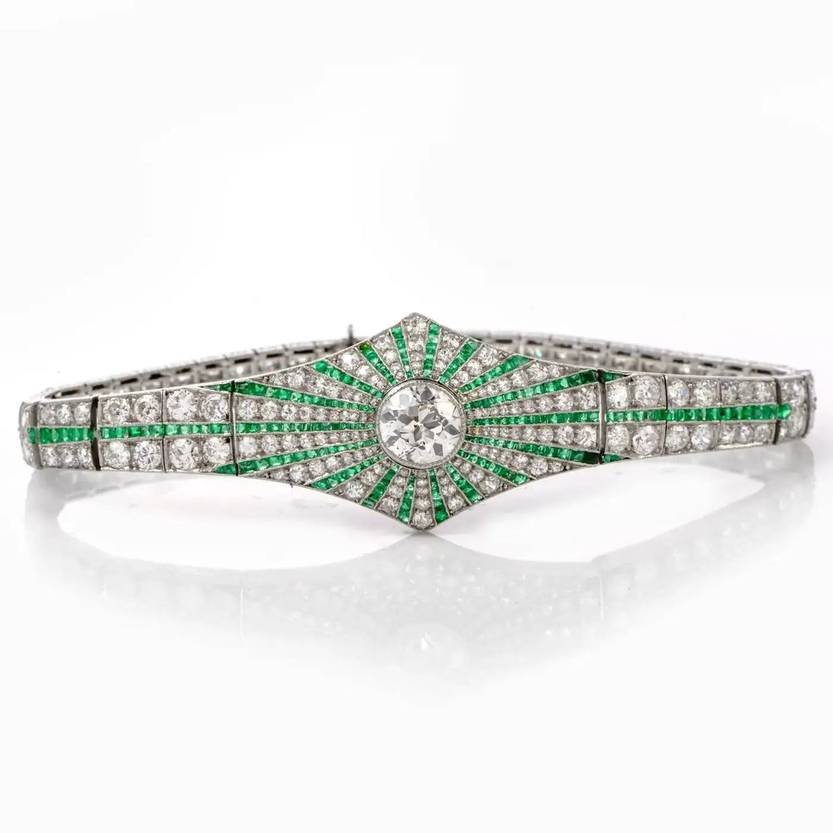 Pulsera Esmeralda Platino Starburst Art Deco Diamante