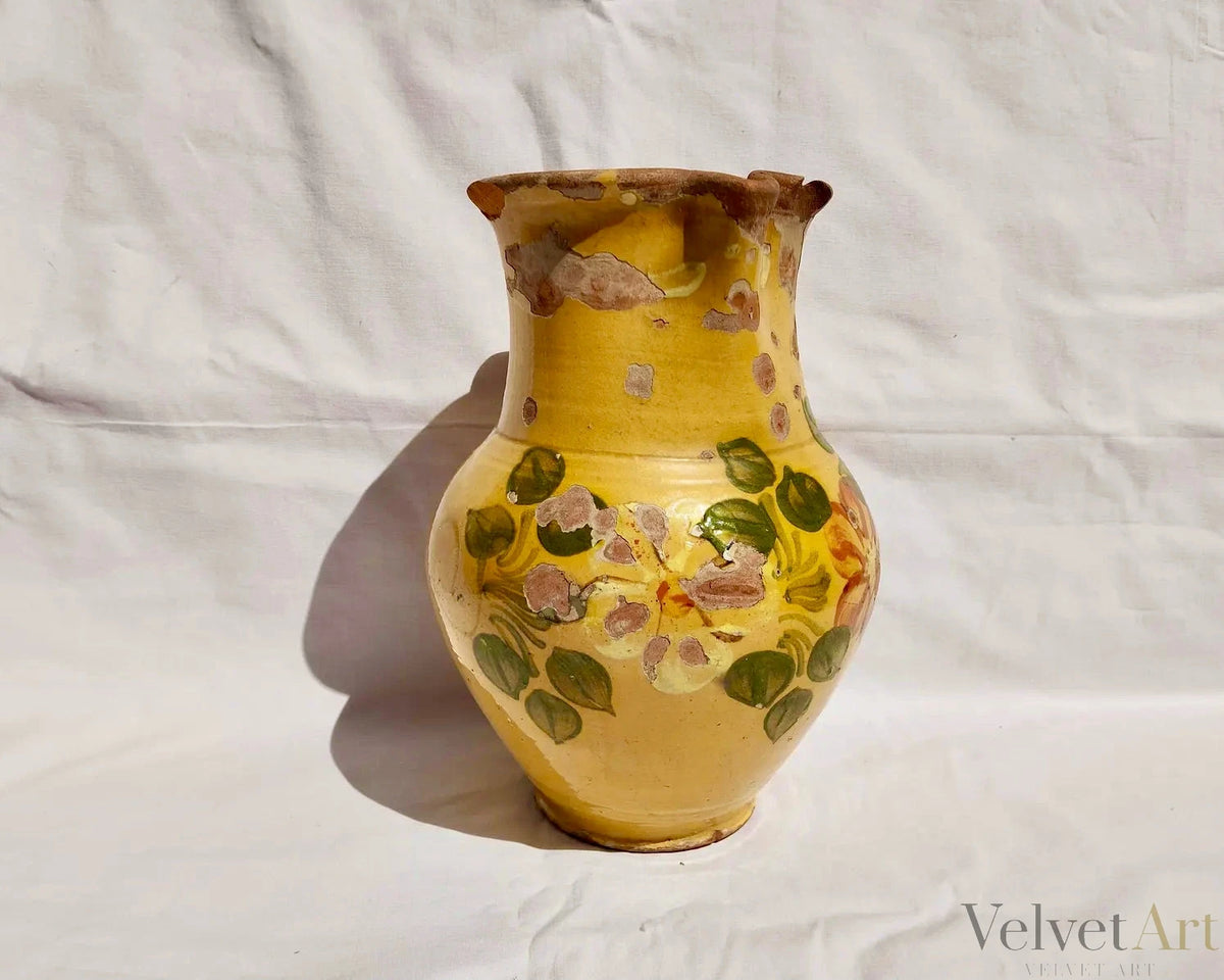 “Jarra Amarilla Floral” Cerámica Tradicional Húngara | Vintage 1900