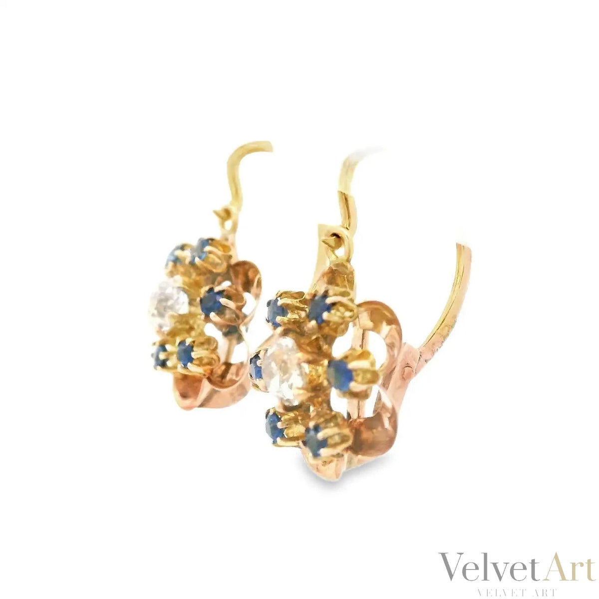 Pendientes Victorianos Motivo Floral con Diamantes y Zafiros de 1890
