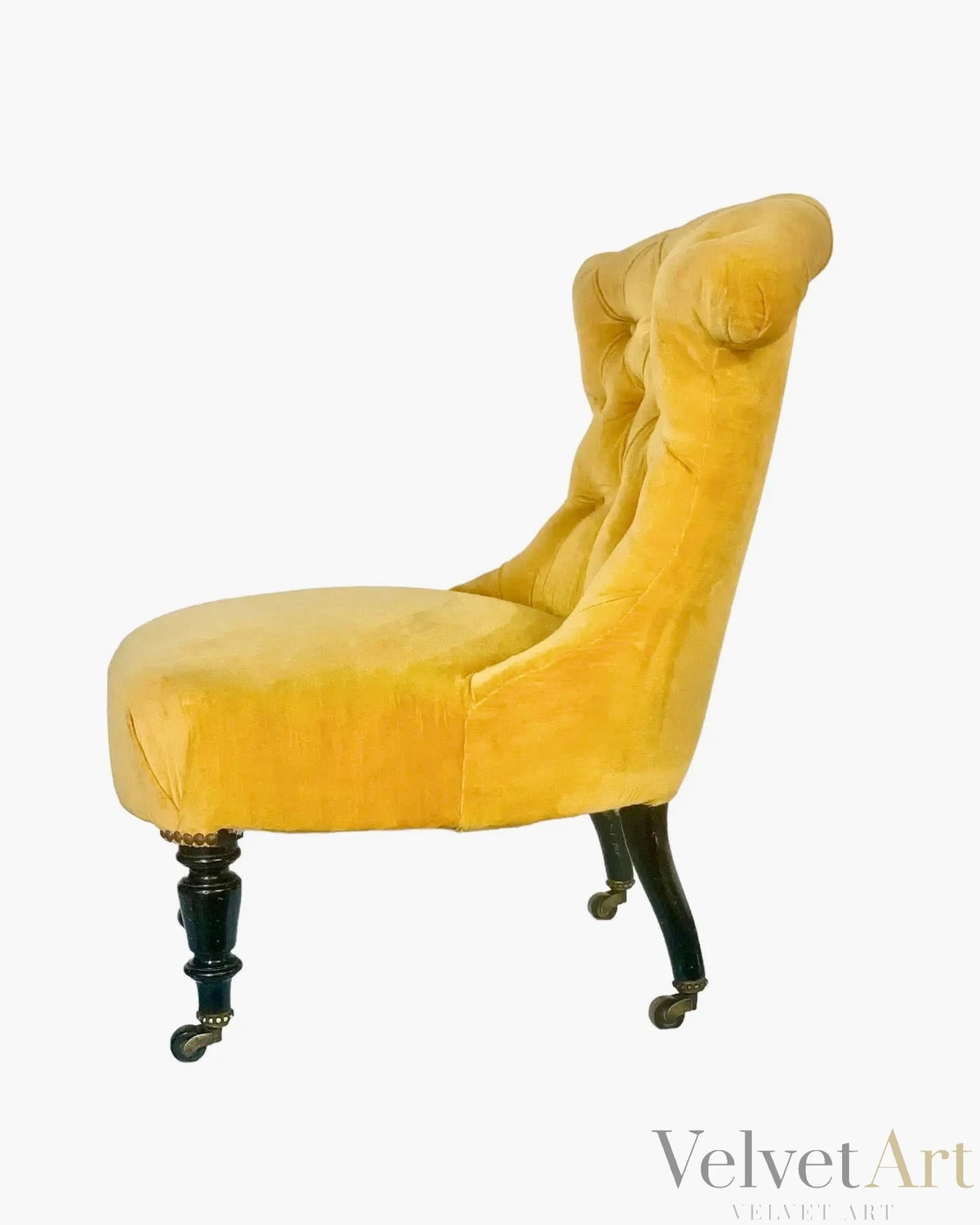 Silla de Terciopelo Amarillo con Escabel, Francia, 1860 – vista 2 de 6