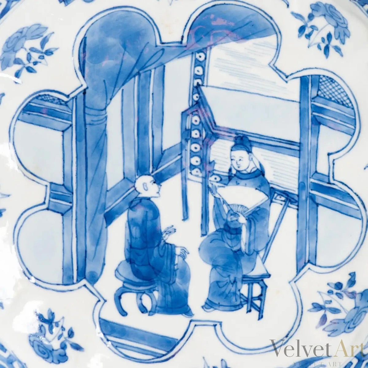Plato Cheghua Periodo Kangxi del Siglo XIX en Azul Cobalto