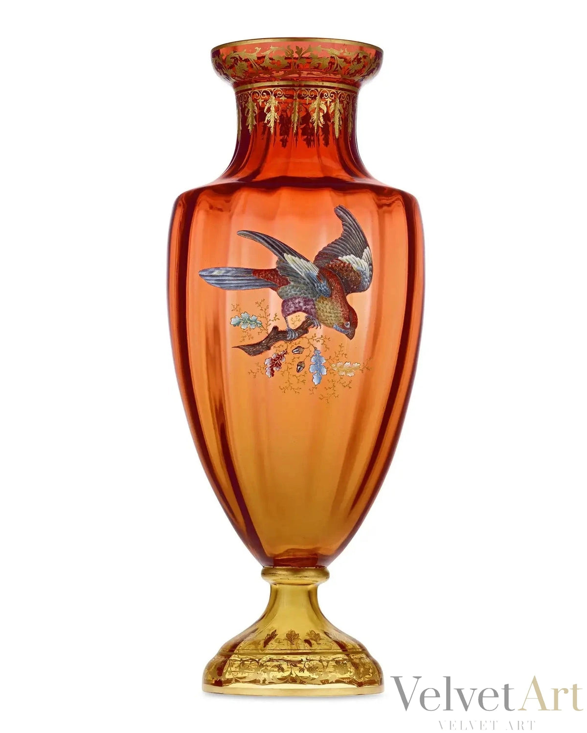 Jarrón de Moser con Pájaro Dorado y Esmaltado – vista 2 de 4