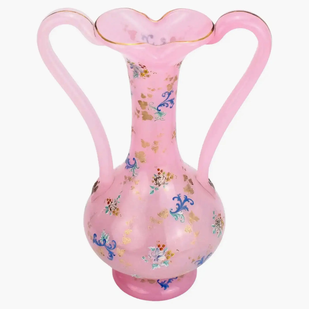 Jarrón de Cristal de Moser Esmaltado de Ópalo Bohemio, 1860