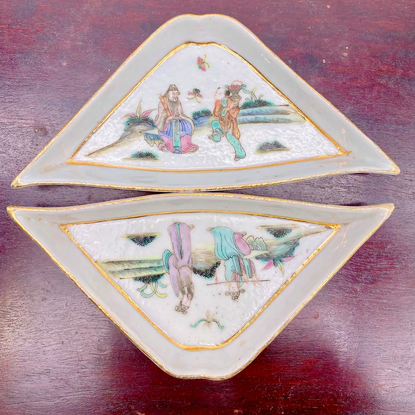 9 Platos Dulceros Famille Rose con Caja de Palo de Rosa | Porcelana Qing