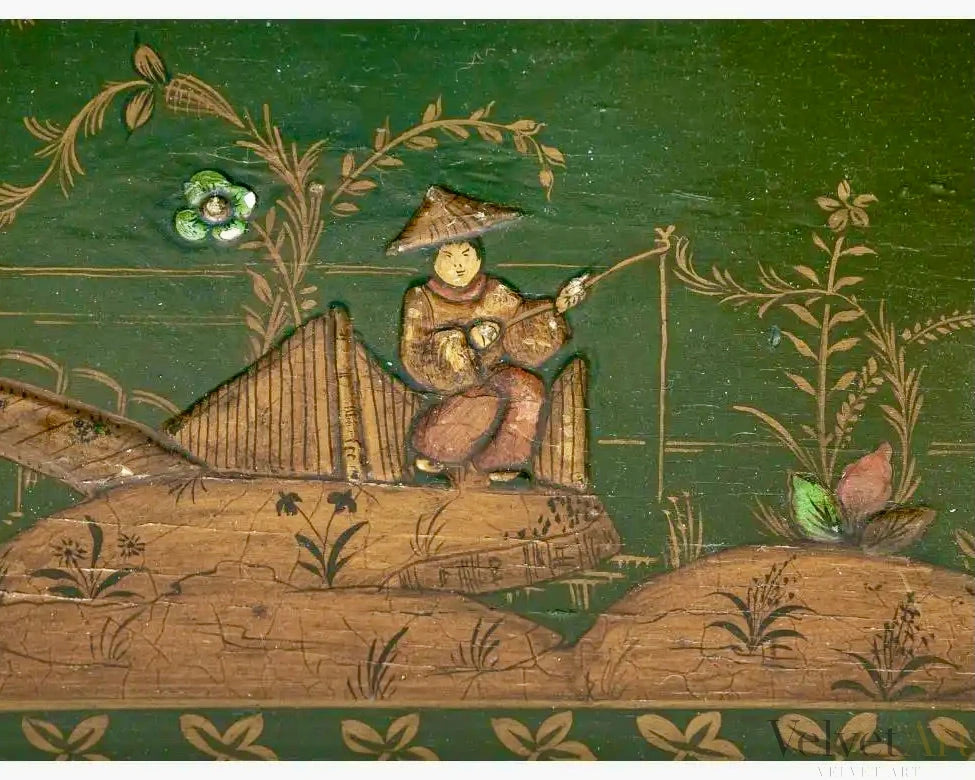 Mesa Abatible Estilo Chinoiserie Pintada a Mano, años 1920–1930