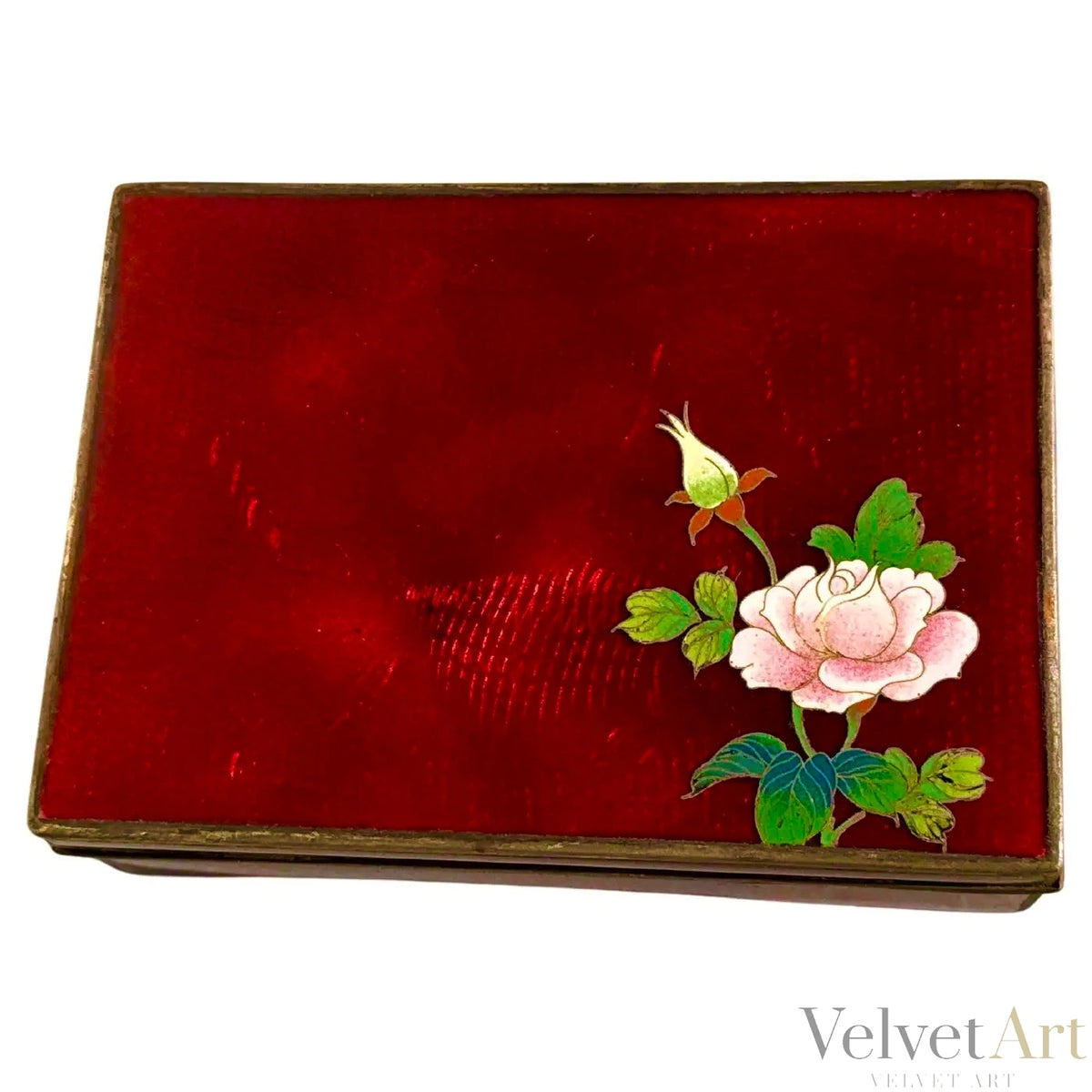 Caja de Cloisonné Rojo Ginbari | Exportación Japonesa | Periodo Meiji, 1900