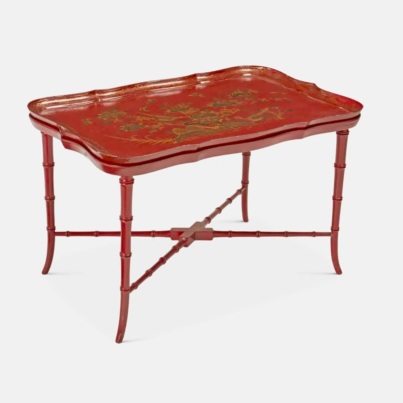 Mesa Roja de Bambú | Chinoiserie | Francia, 1960