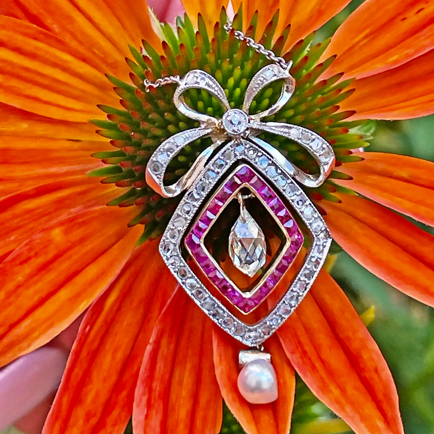Collar Perla Agua Salada y Rubí Eduardiano | Belle Époque, 1900