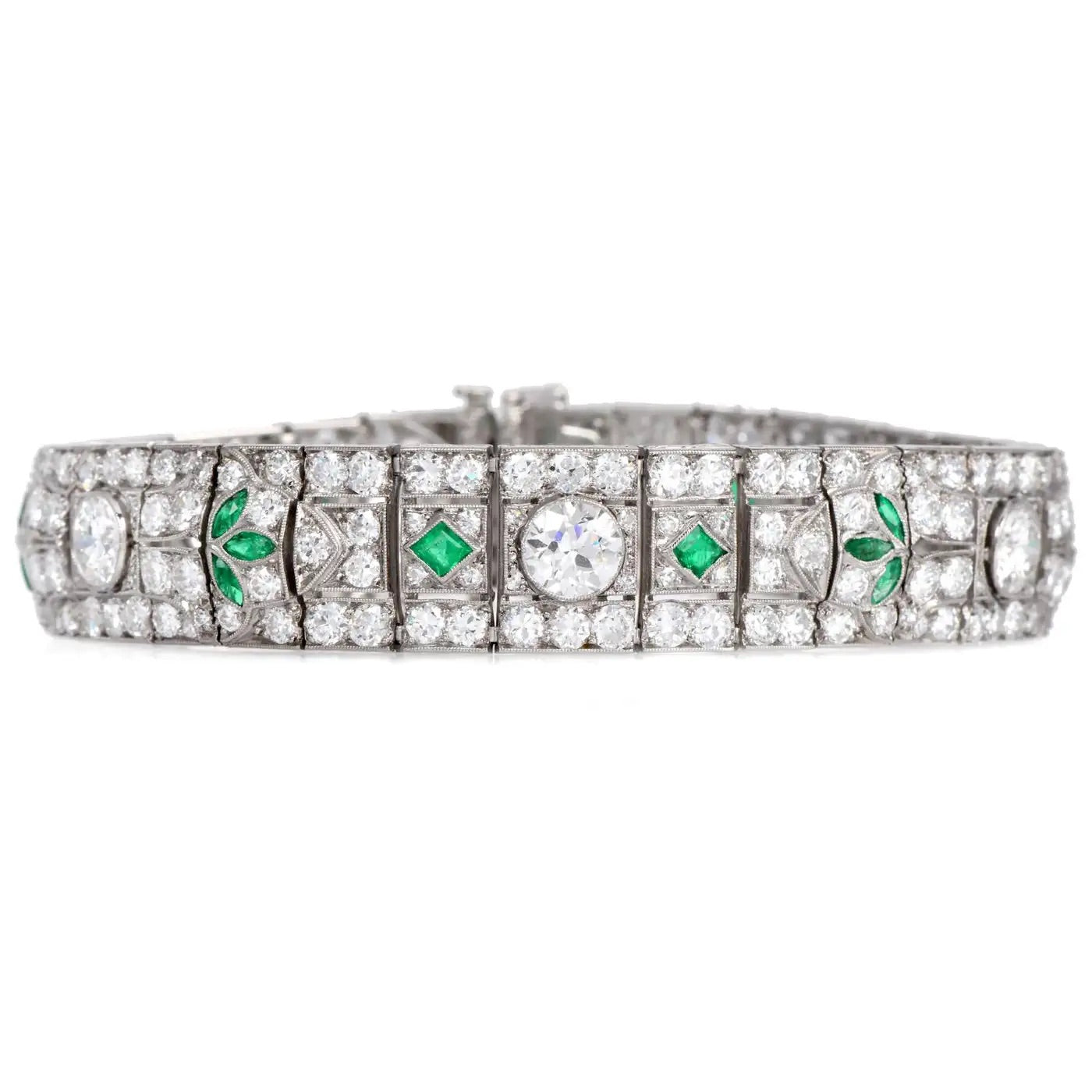 Pulsera Estilo Art Deco | Diamantes y Esmeraldas | Francia, 1920