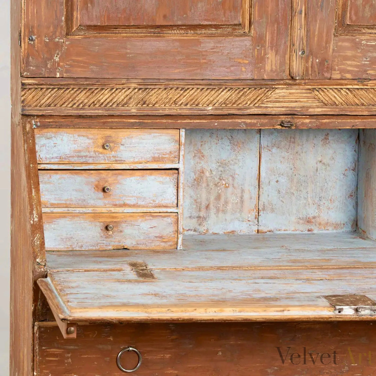 Secretaria de Pino Sueco Pintada del Siglo XIX