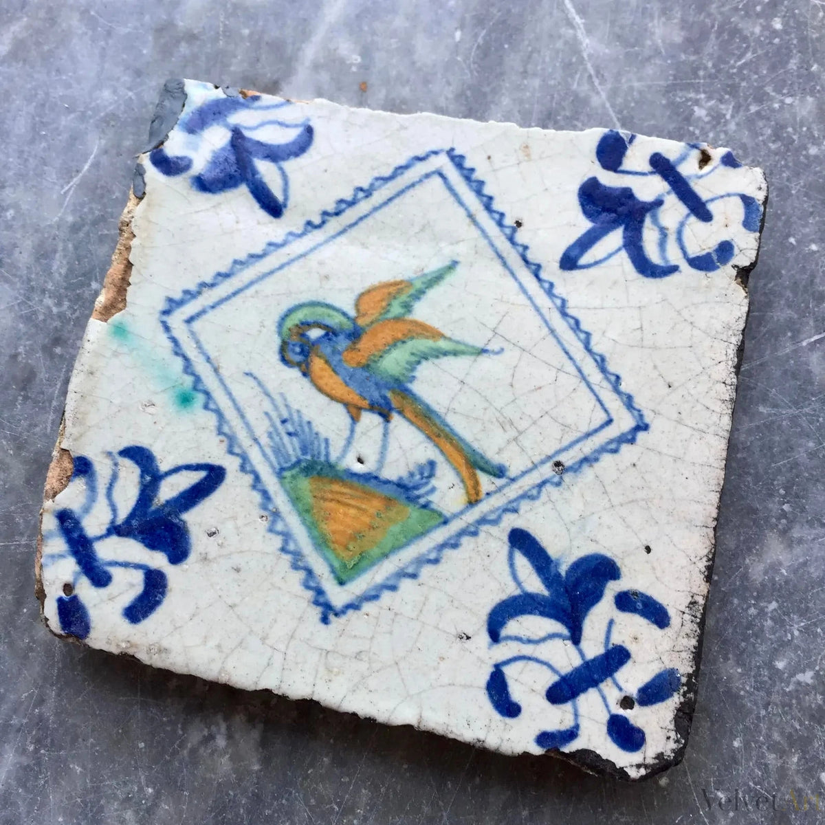 “Pájaro” | Azulejo Policroma de Delft del Siglo XVII