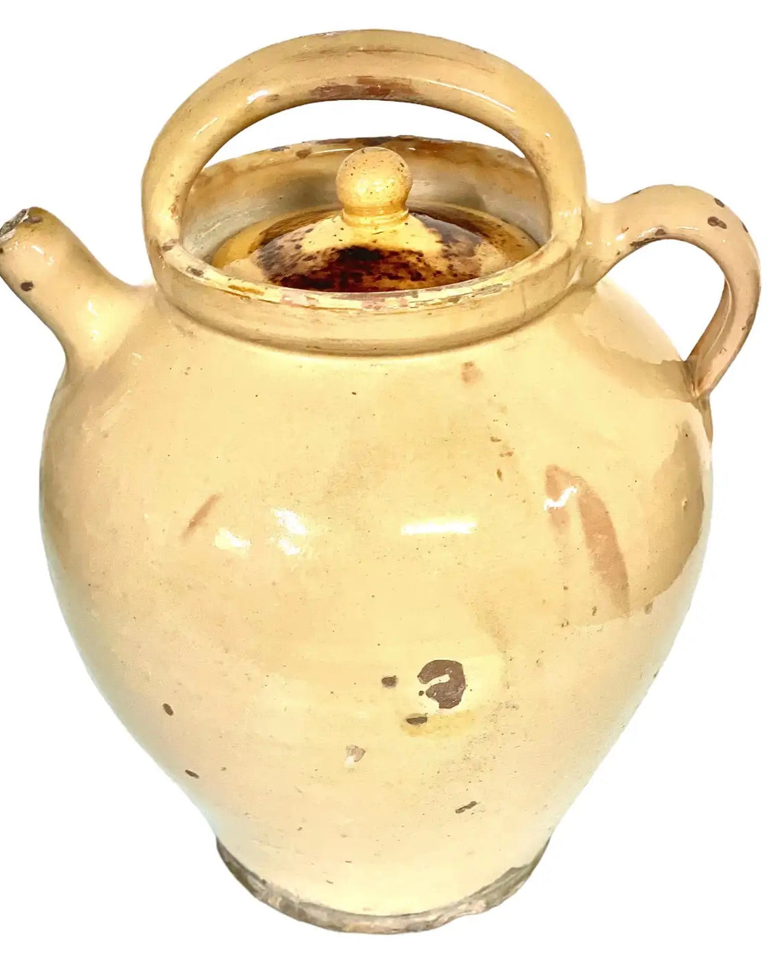 Cruche Provenzal de Loza Esmaltada en Ocre del Siglo XIX