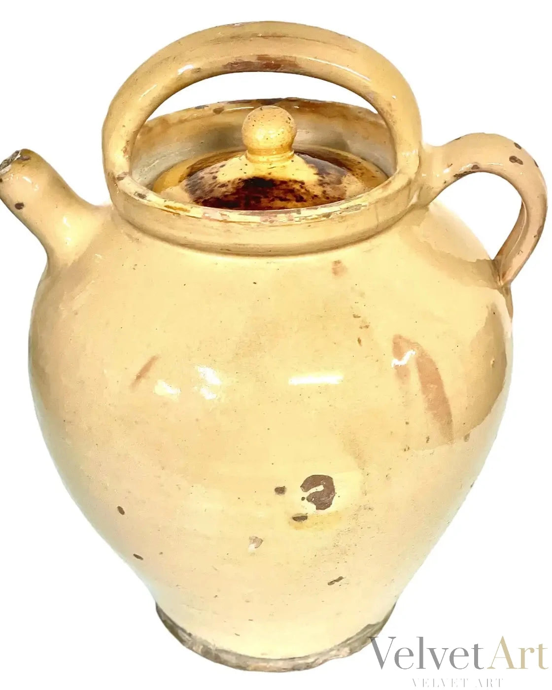 Cruche Provenzal de Loza Esmaltada en Ocre del Siglo XIX