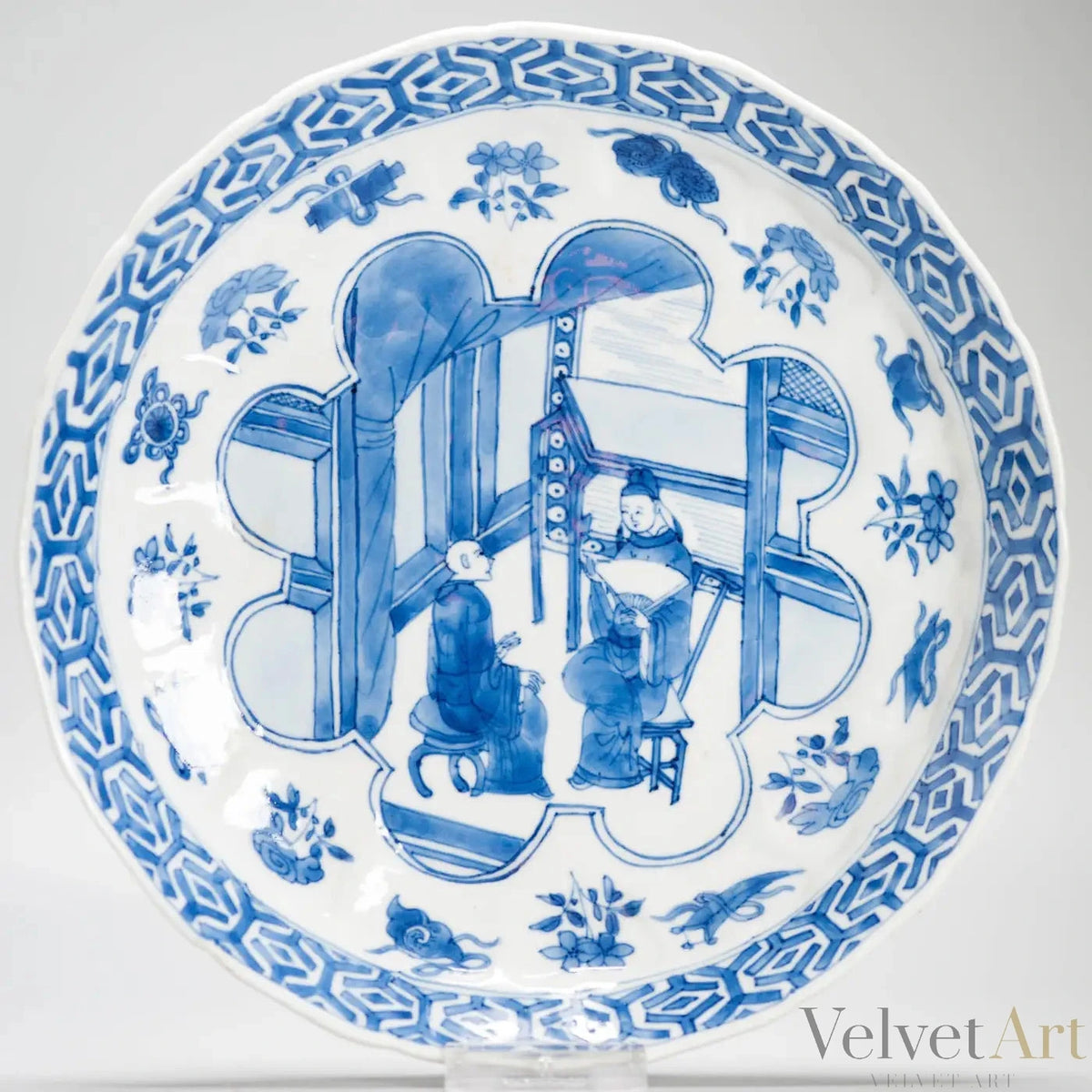Plato Cheghua Periodo Kangxi del Siglo XIX en Azul Cobalto