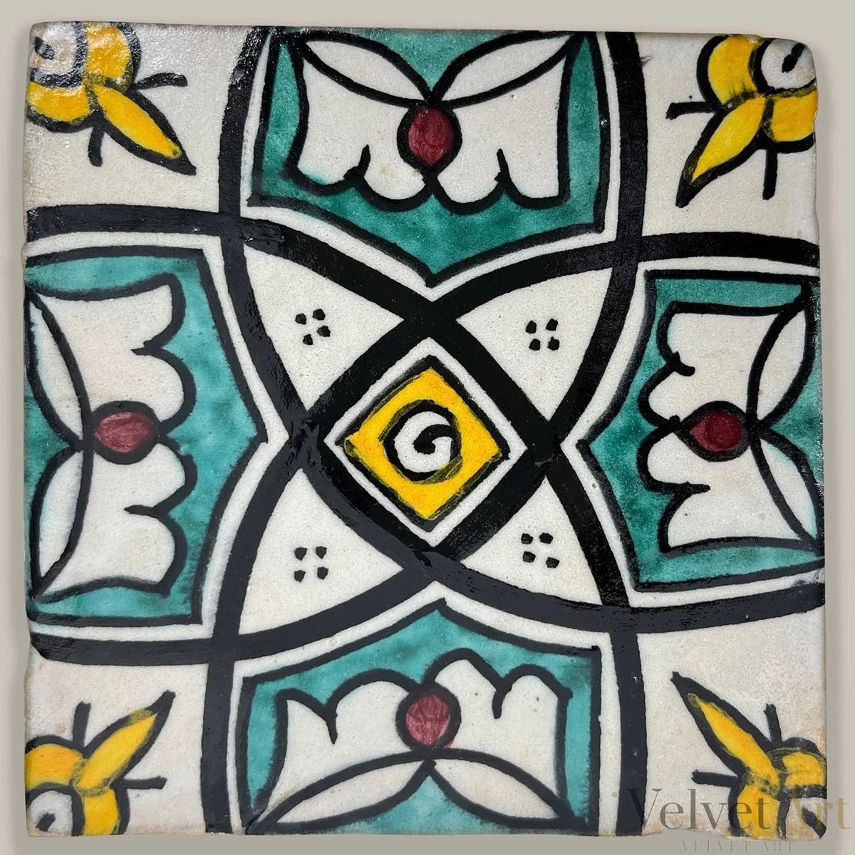 10 azulejos de Marruecos verdes y amarillos hechos a mano