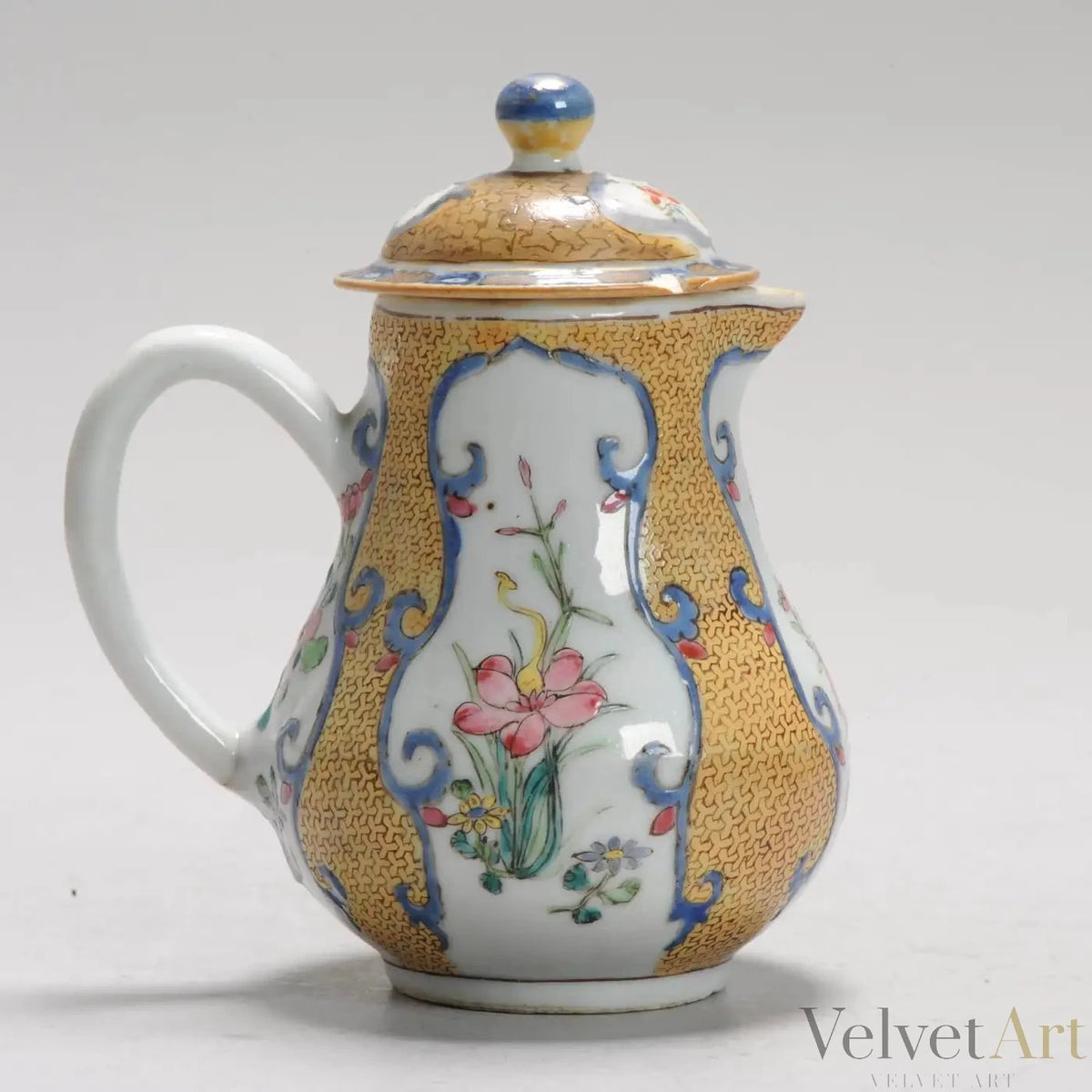 Cremera Té Porcelana China Amarilla y Azul del Siglo XVIII