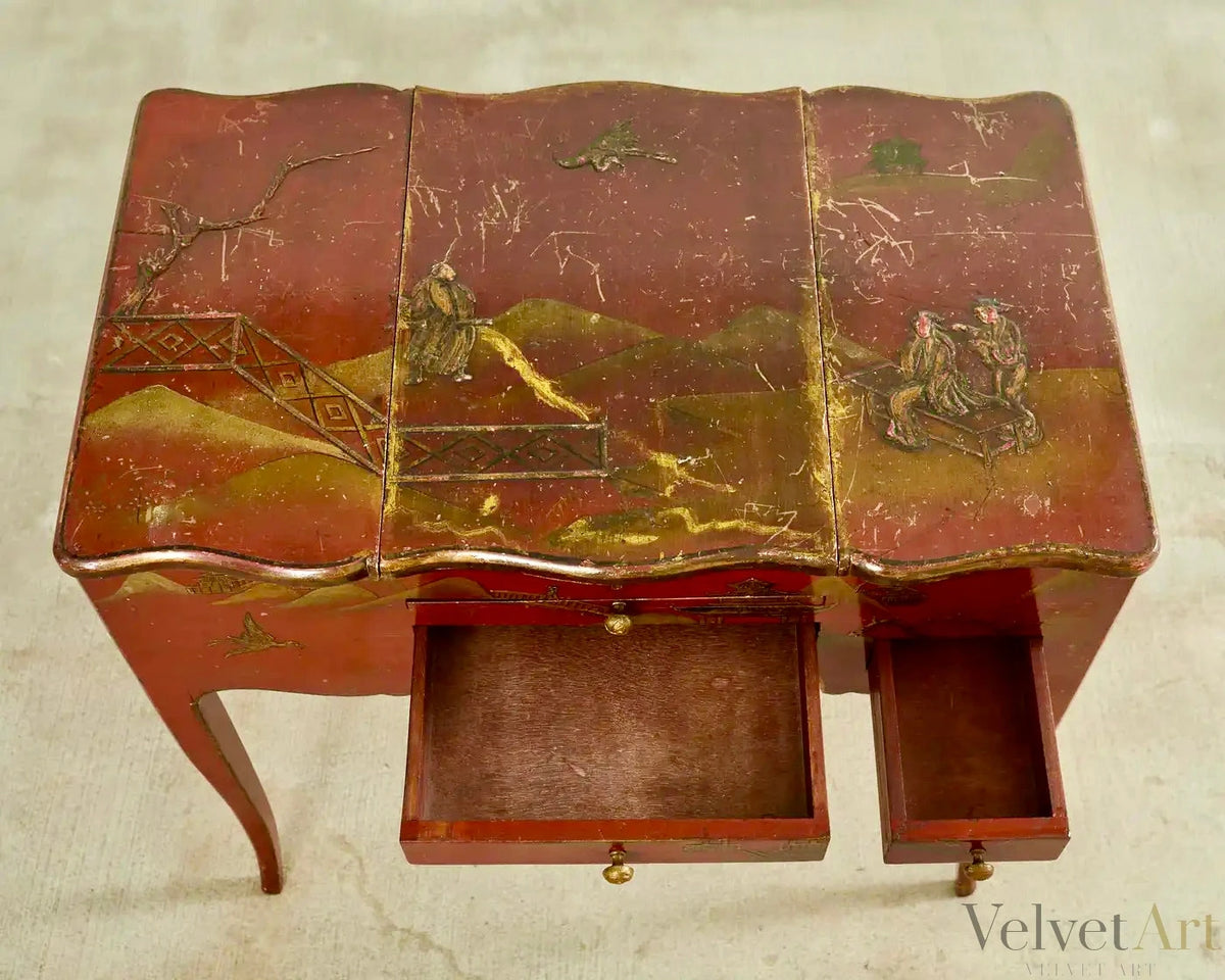 Tocador inglés Queen Anne con Laca Chinoiserie, siglo XIX
