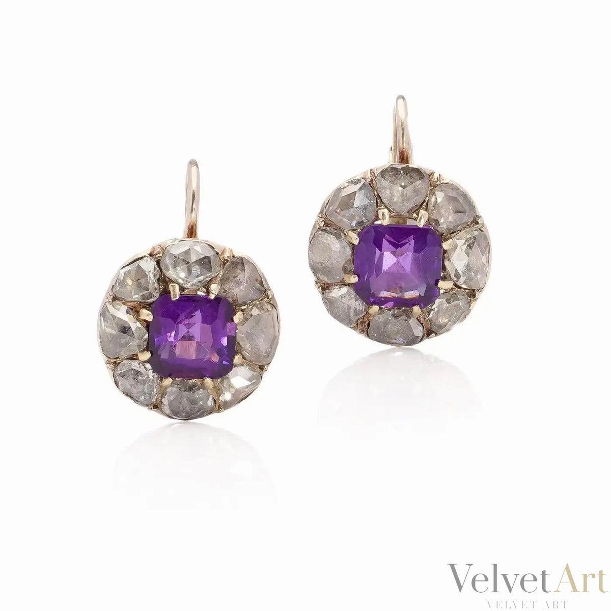 Pendientes victorianos de amatista y diamantes talla rosa de 1890