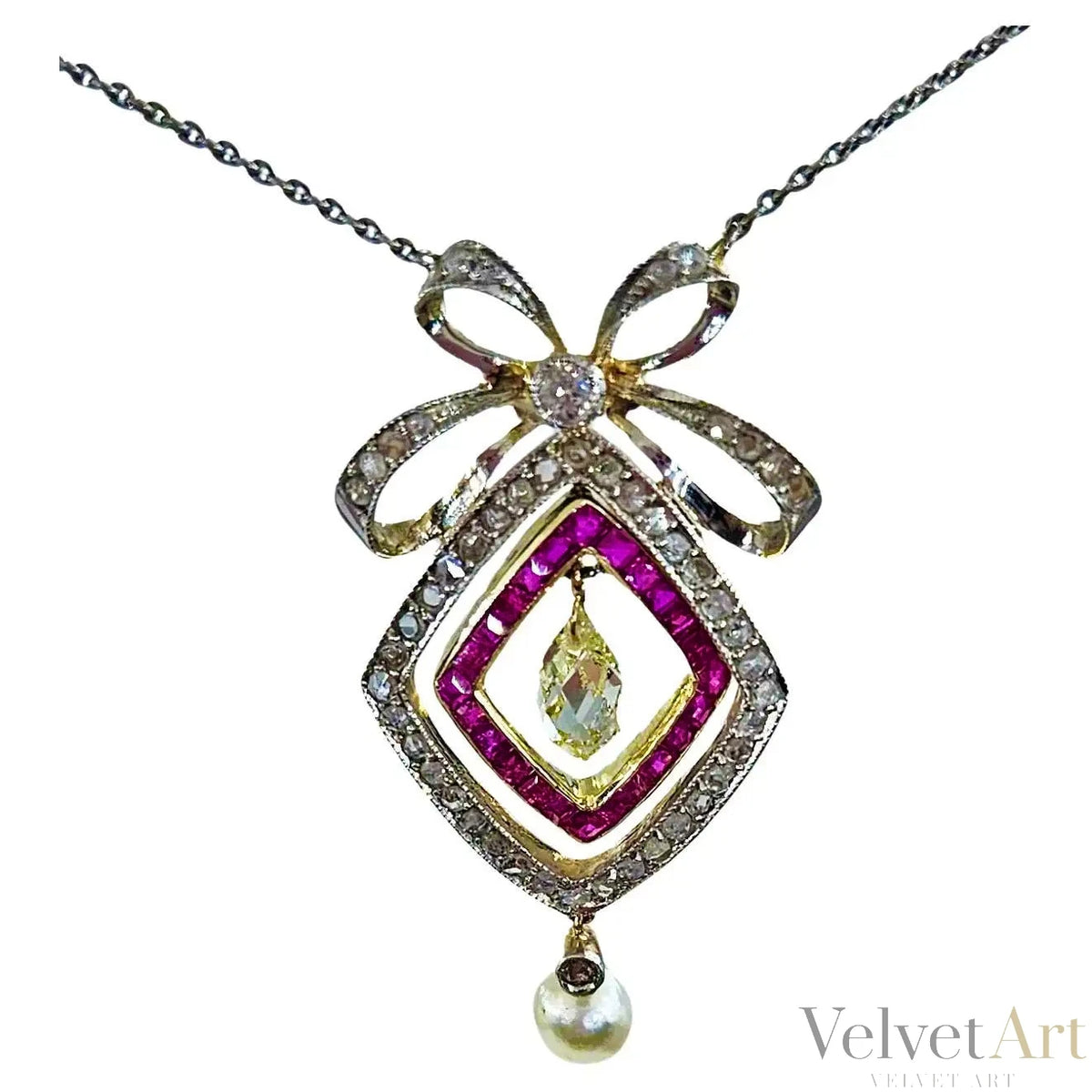 Collar Perla Agua Salada y Rubí Eduardiano | Belle Époque, 1900