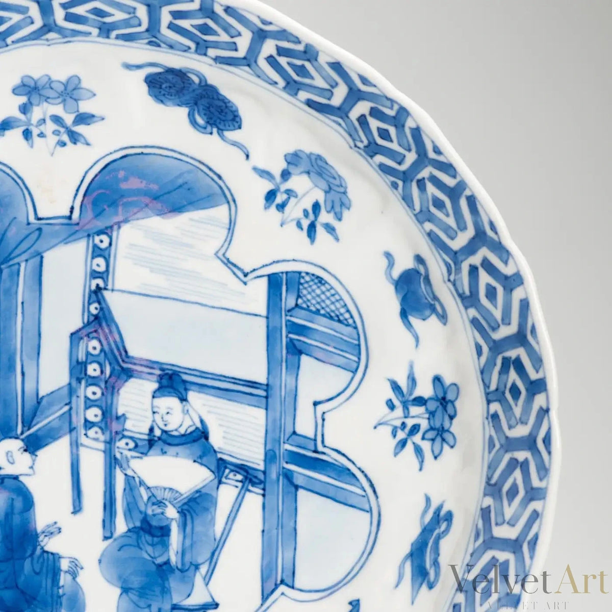 Plato Cheghua Periodo Kangxi del Siglo XIX en Azul Cobalto