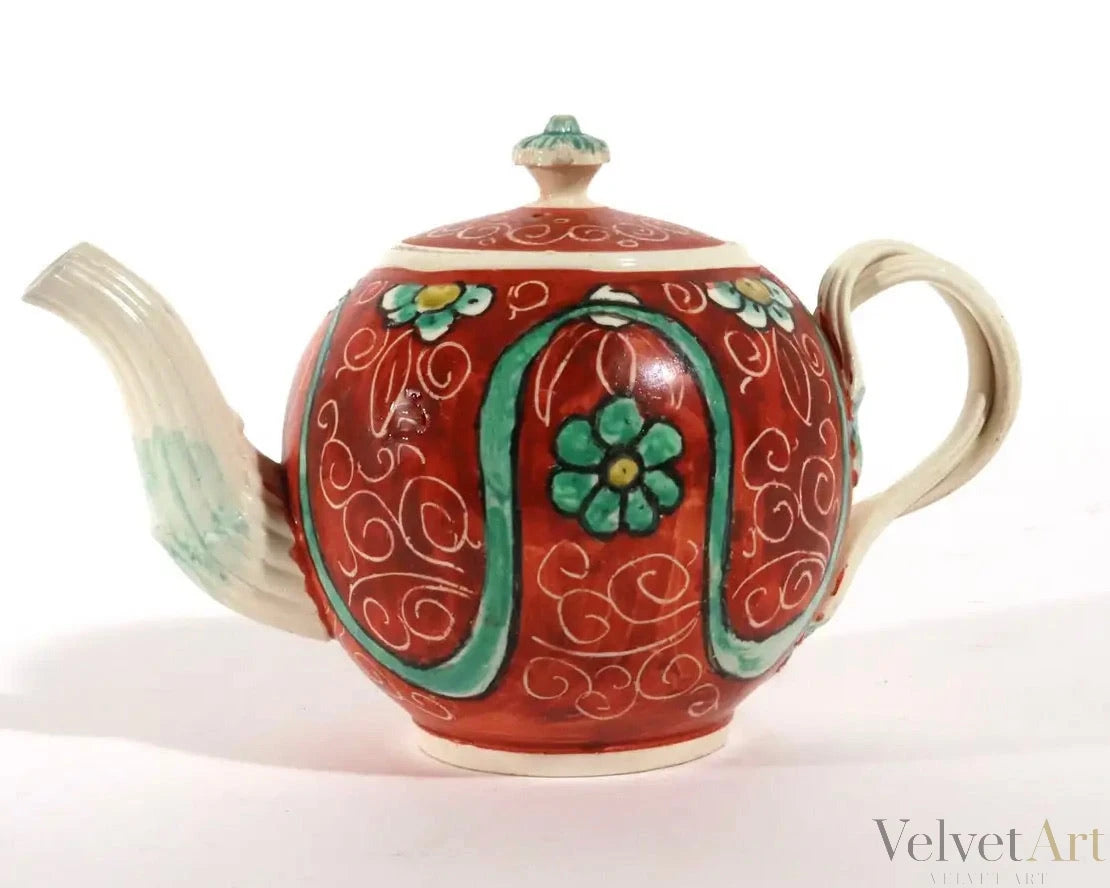 Tetera Creamware Naranja con Tapa, Inglaterra, 1780 – vista 2 de 4
