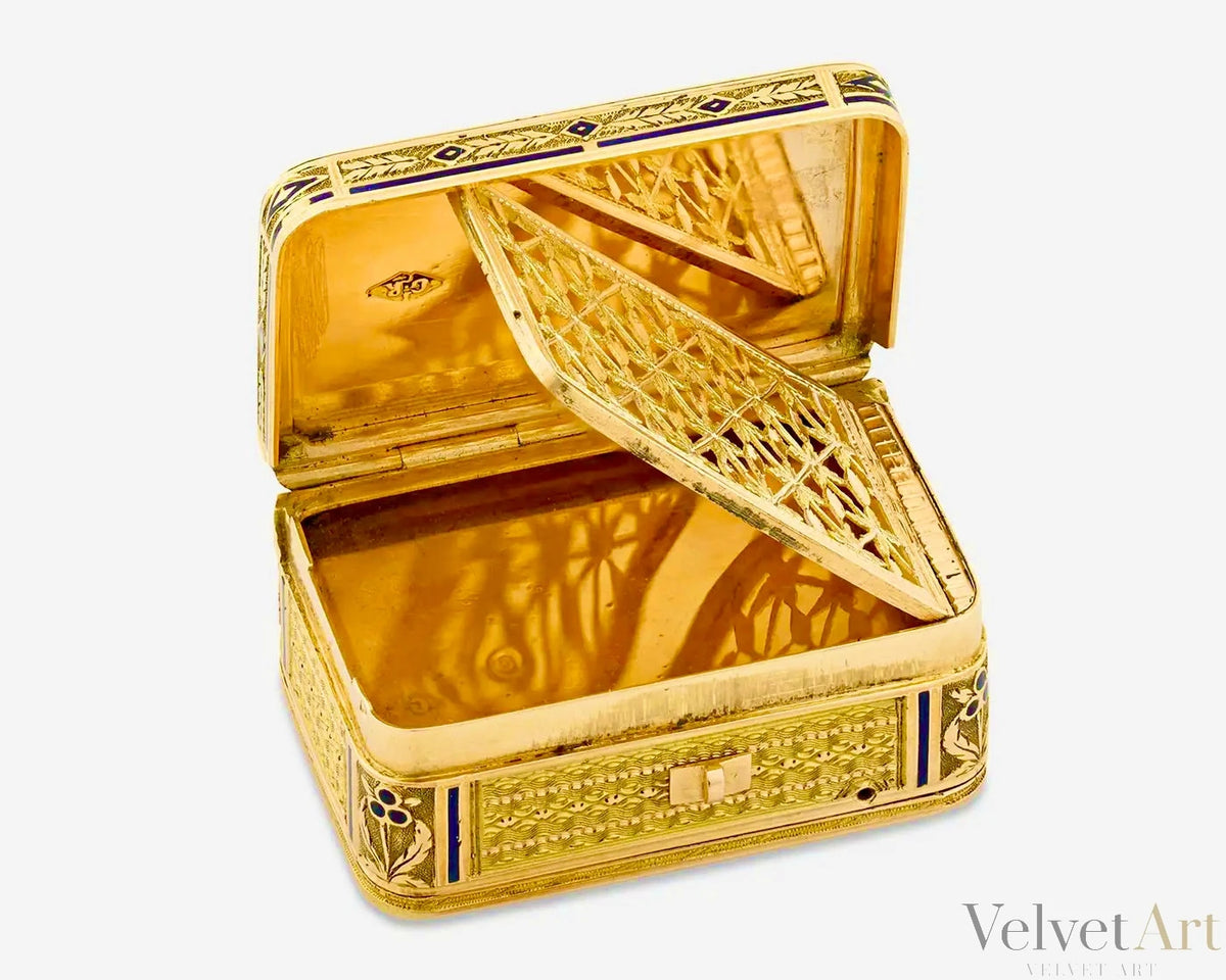 Vinagrera Musical Suiza de Oro | Esmalte Champlevé | Siglo XIX
