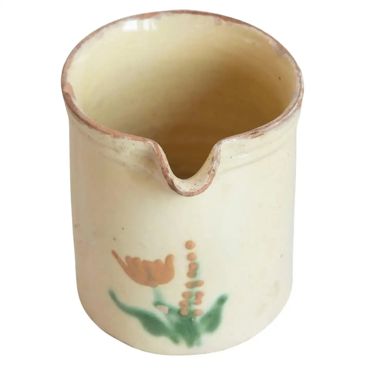 Jarra Francesa de Terracota Esmaltada en Color Crema del Siglo XIX