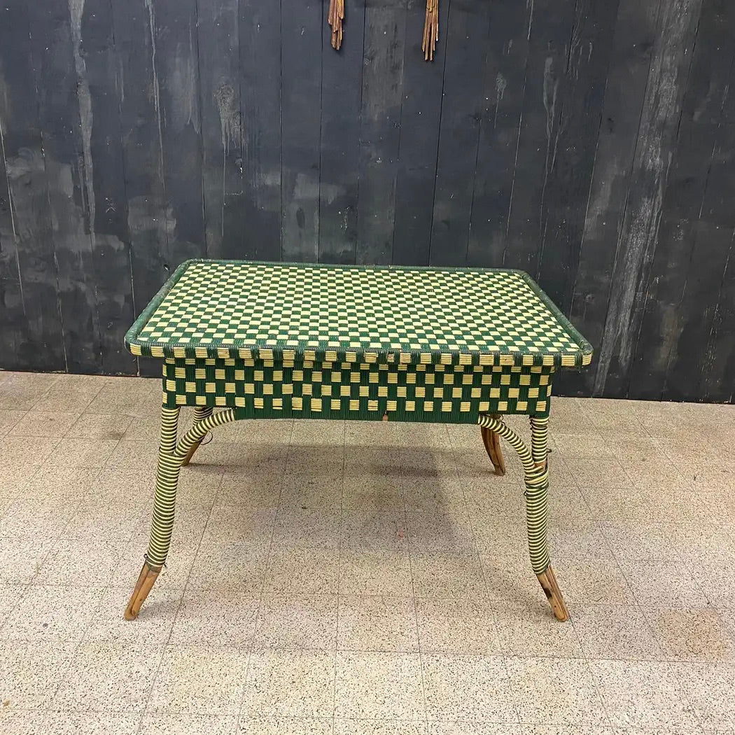 Mesa de Ratán Verde Art Deco | Francia, 1930