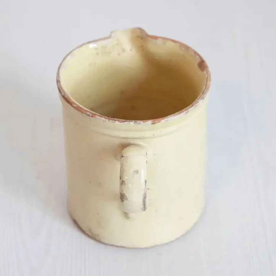 Jarra Francesa de Terracota Esmaltada en Color Crema del Siglo XIX