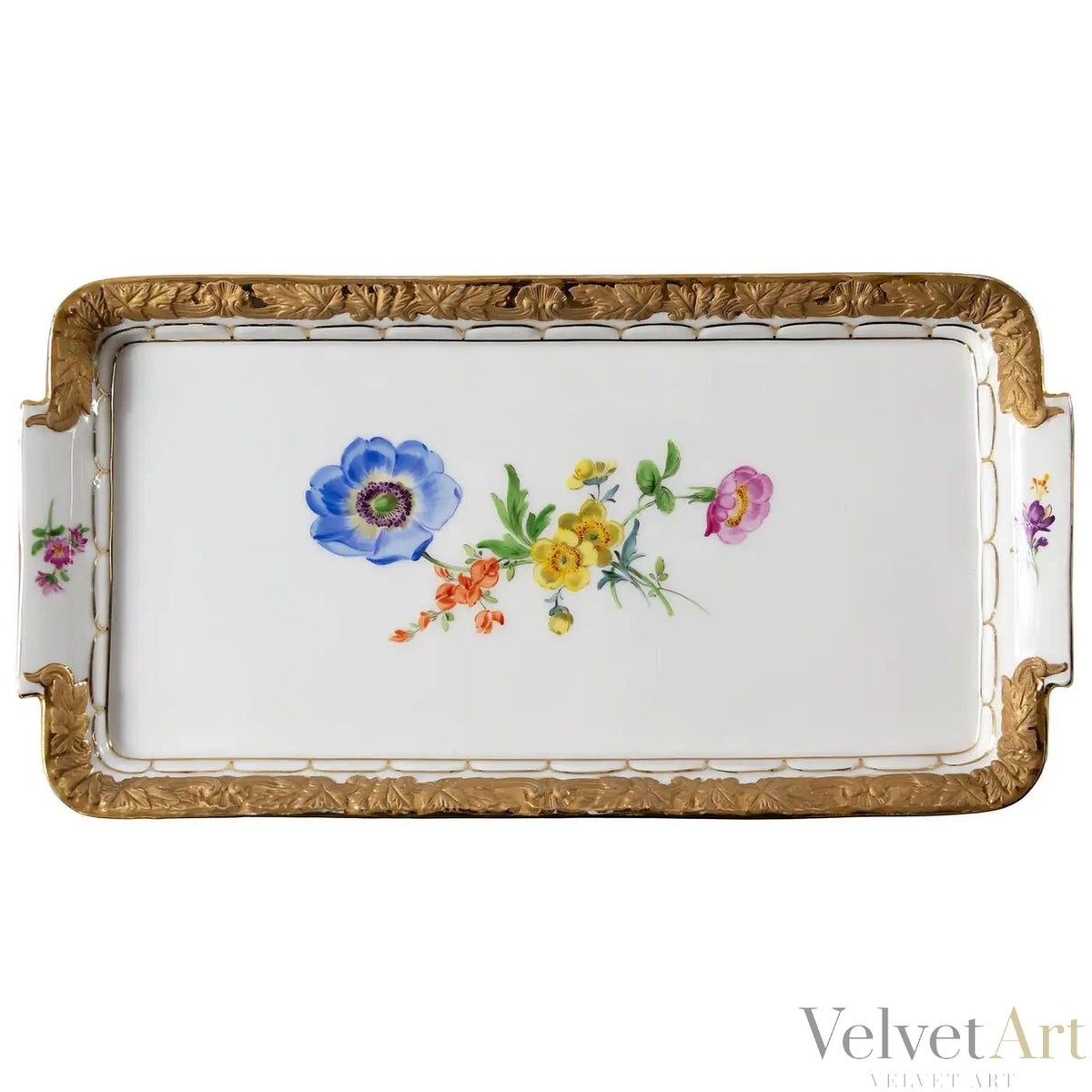 Bandeja de Porcelana Dorada Pintada a Mano, Meissen