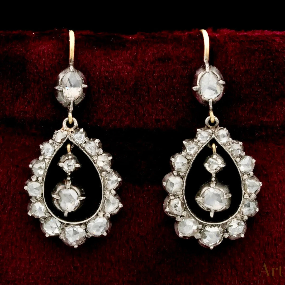 Pendientes Georgianos de Gota con Diamantes Talla Rosa de 1790