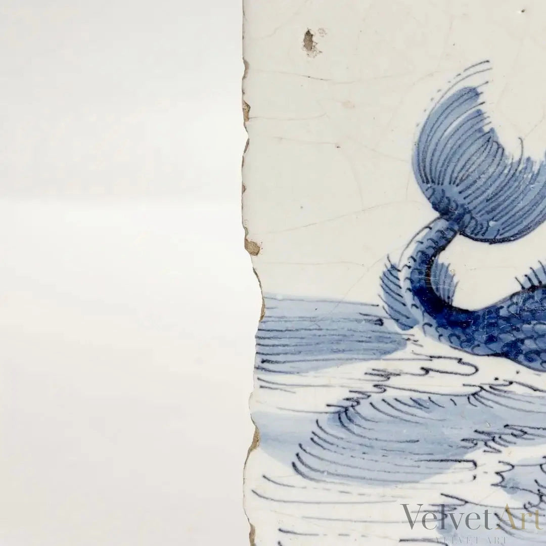 Sirena con Serpiente | Azulejo Holandés de Delft del Siglo XVIII