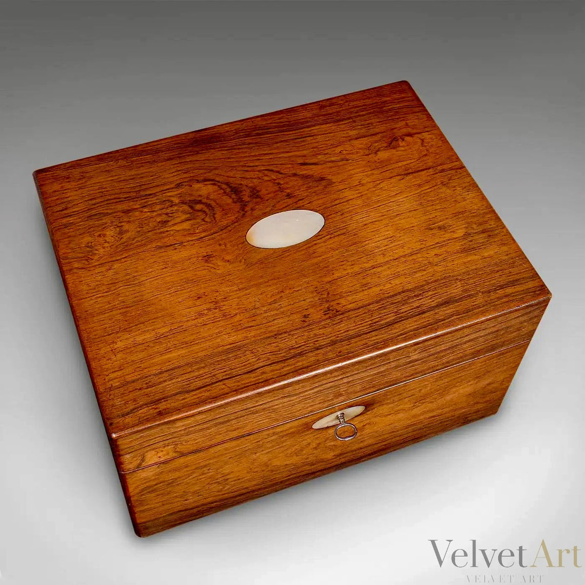Caja de Tocador Inglesa en Palisandro con Espejo y Cristalería Original, 1850
