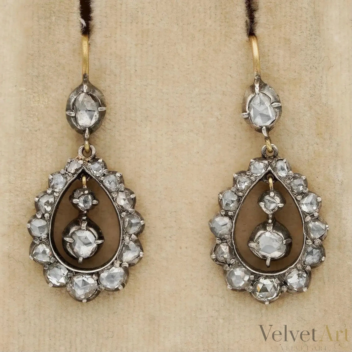 Pendientes Georgianos de Gota con Diamantes Talla Rosa de 1790