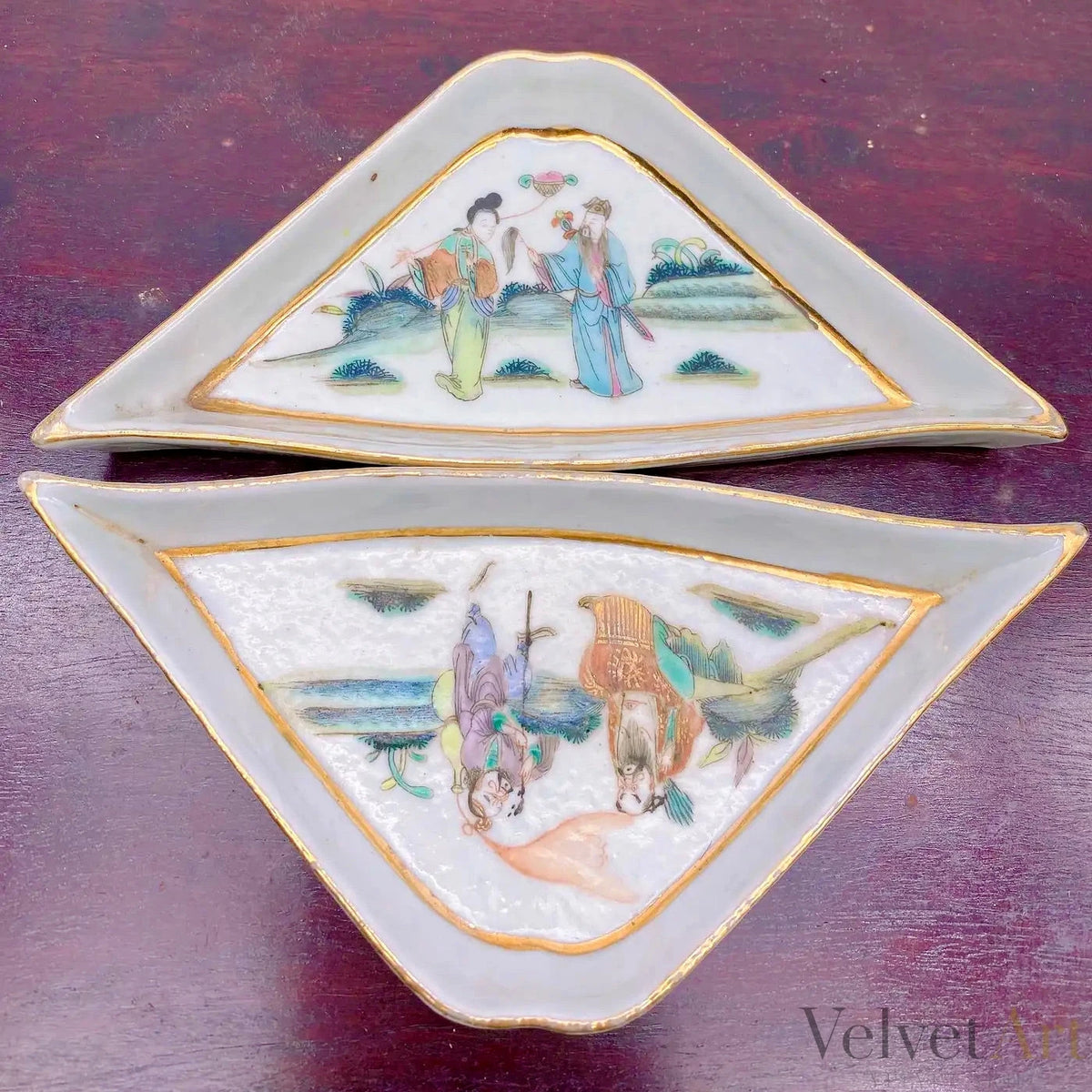 9 Platos Dulceros Famille Rose con Caja de Palo de Rosa | Porcelana Qing
