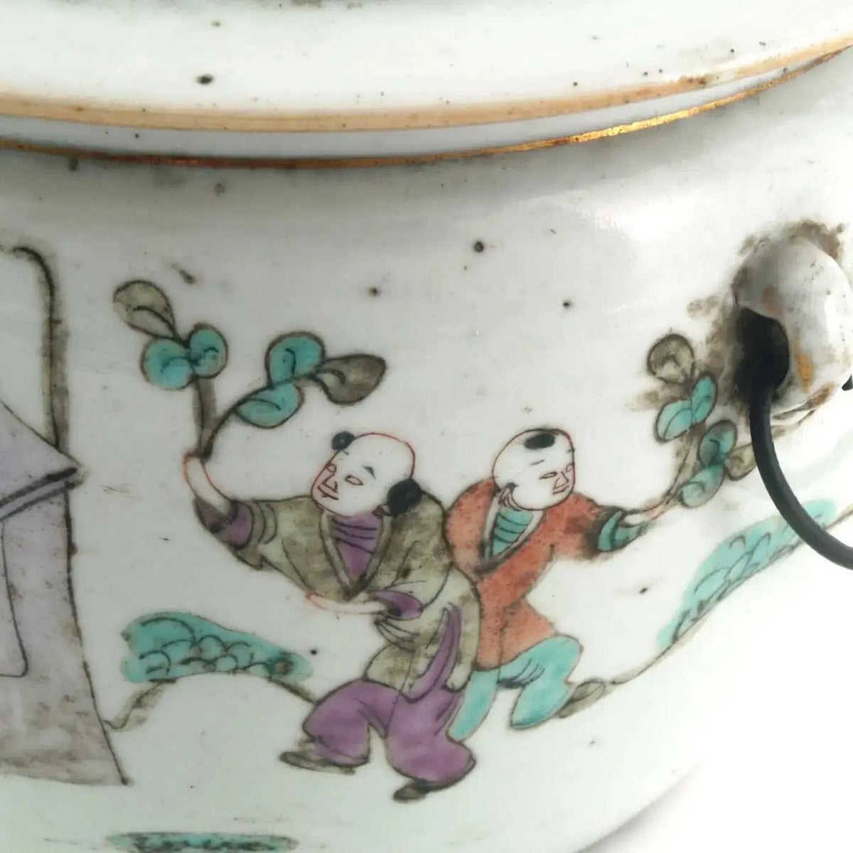 Jarrón Cubo de Porcelana China Famille Verte 1700