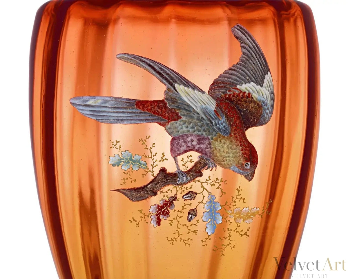 Jarrón de Moser con Pájaro Dorado y Esmaltado – vista 3 de 4