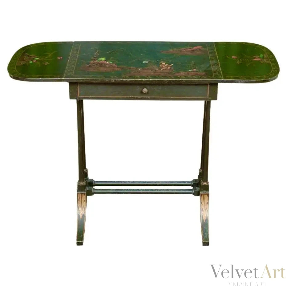 Mesa Abatible Estilo Chinoiserie Pintada a Mano, años 1920–1930