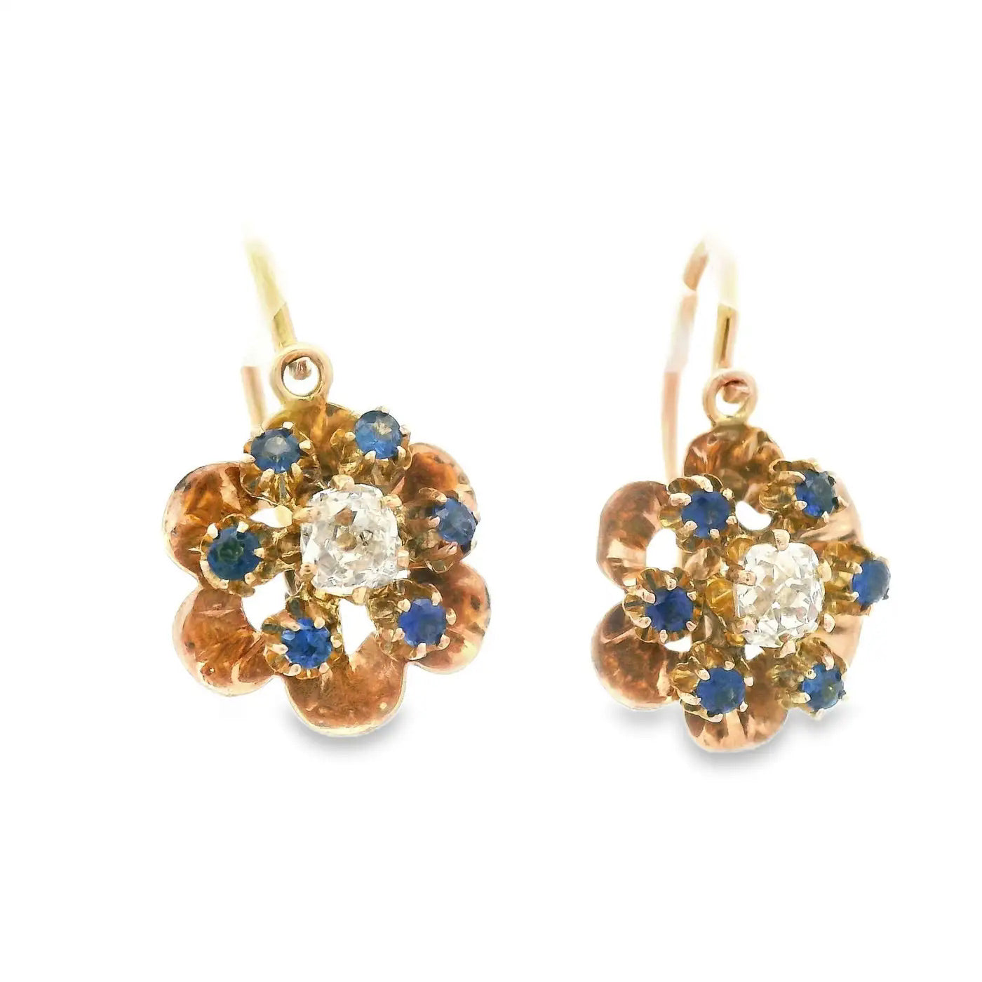 Pendientes Victorianos Motivo Floral con Diamantes y Zafiros de 1890
