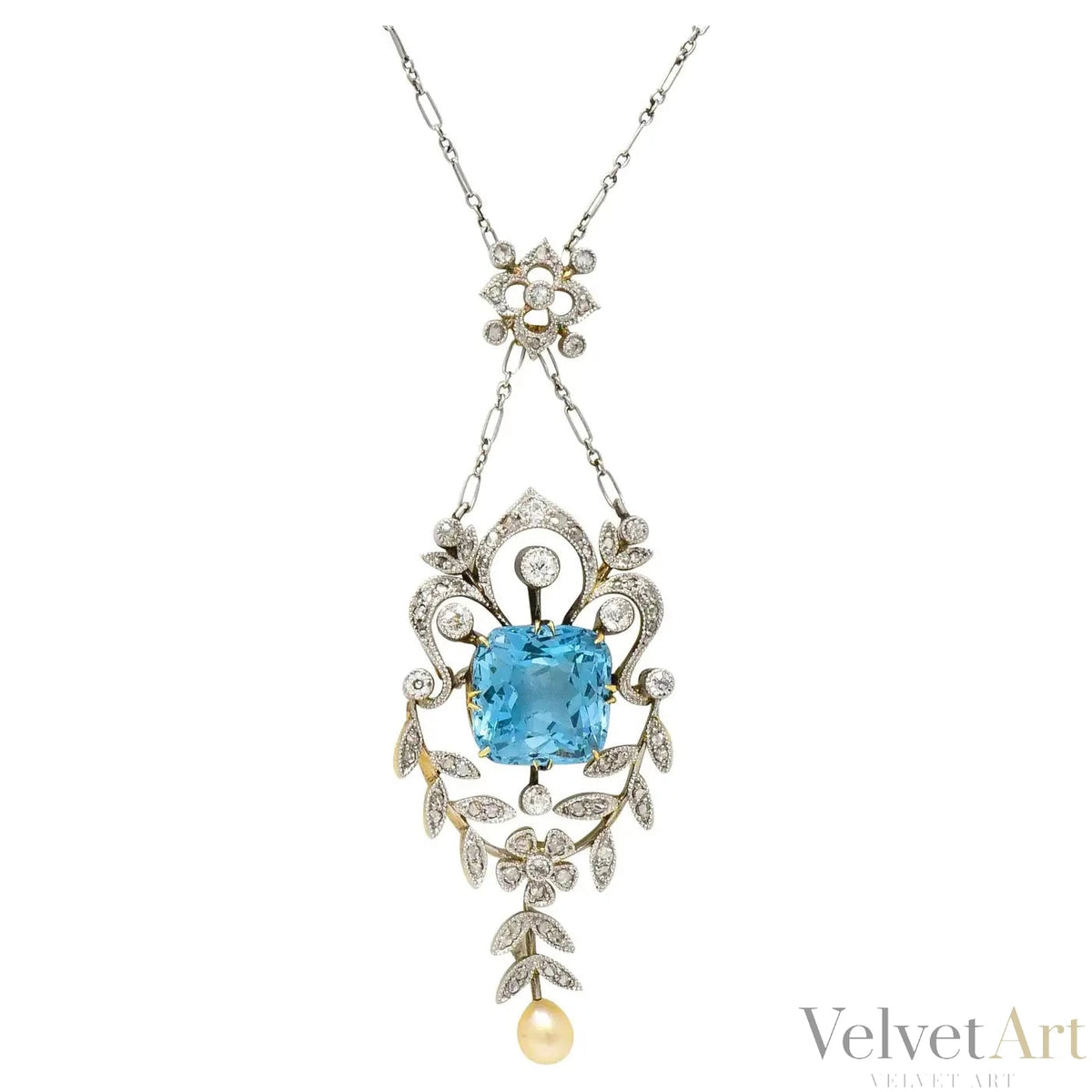 Collar Eduardiano de Perla y Aquamarina de 1910