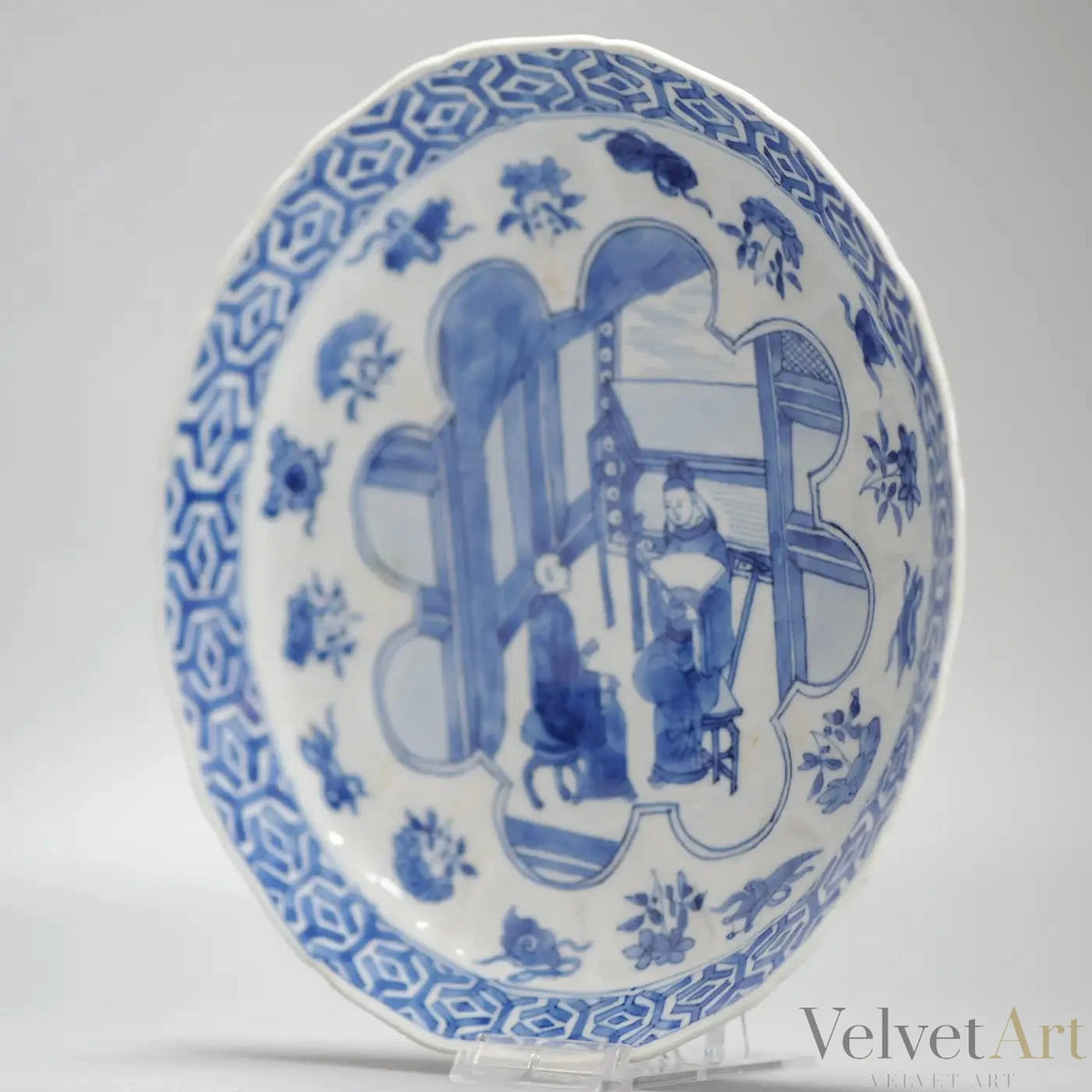 Plato Cheghua Periodo Kangxi del Siglo XIX en Azul Cobalto