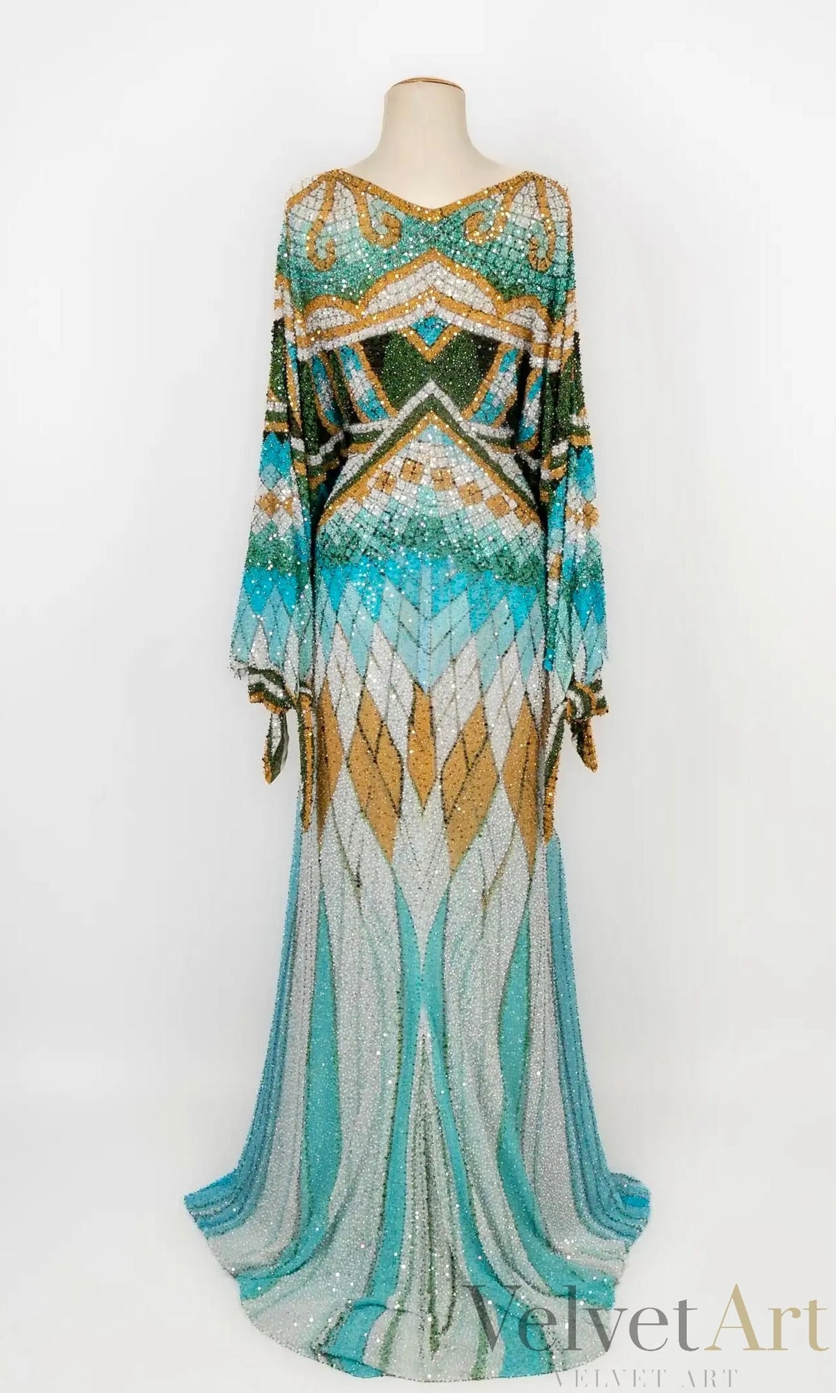 Roberto Cavalli Vestido Largo Bordado con Perlas y Lentejuelas de 2010