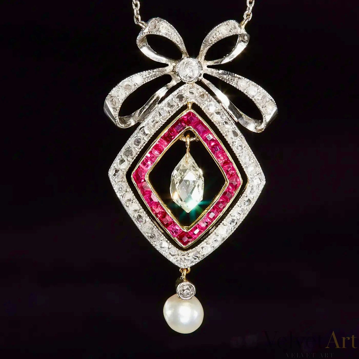 Collar Perla Agua Salada y Rubí Eduardiano | Belle Époque, 1900