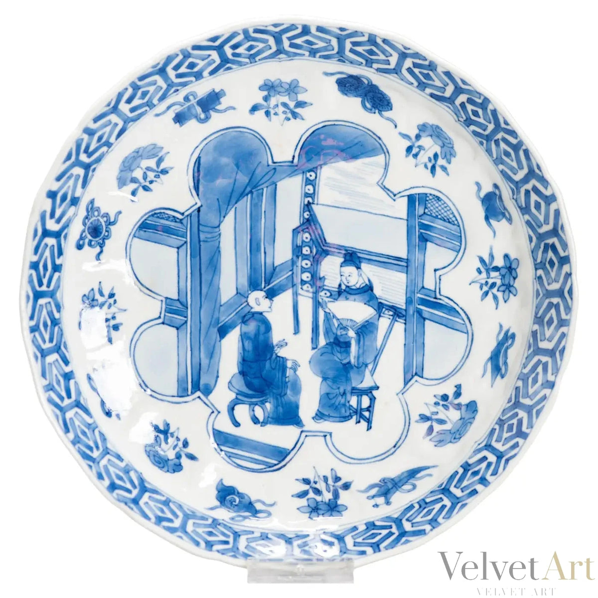 Plato Cheghua Periodo Kangxi del Siglo XIX en Azul Cobalto