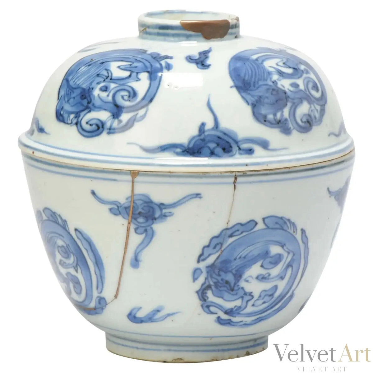 Raro Tarro de Porcelana China | "Chilongs" | Periodo Ming Wanli, 1600