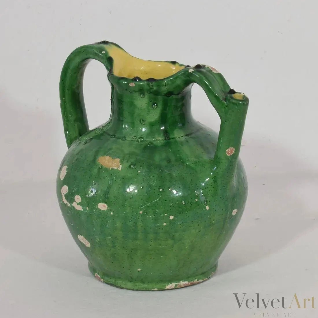 Jarra Verde de Terracota Esmaltada | Cruche Francesa del Siglo XIX