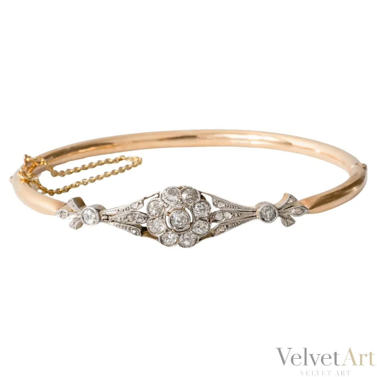 Brazalete Floral de Oro y Diamantes Talla Rosa de 1910