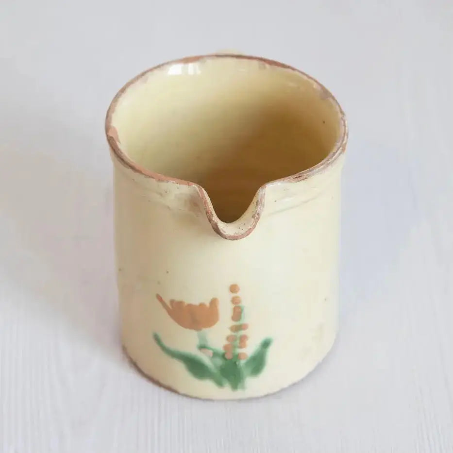 Jarra Francesa de Terracota Esmaltada en Color Crema del Siglo XIX