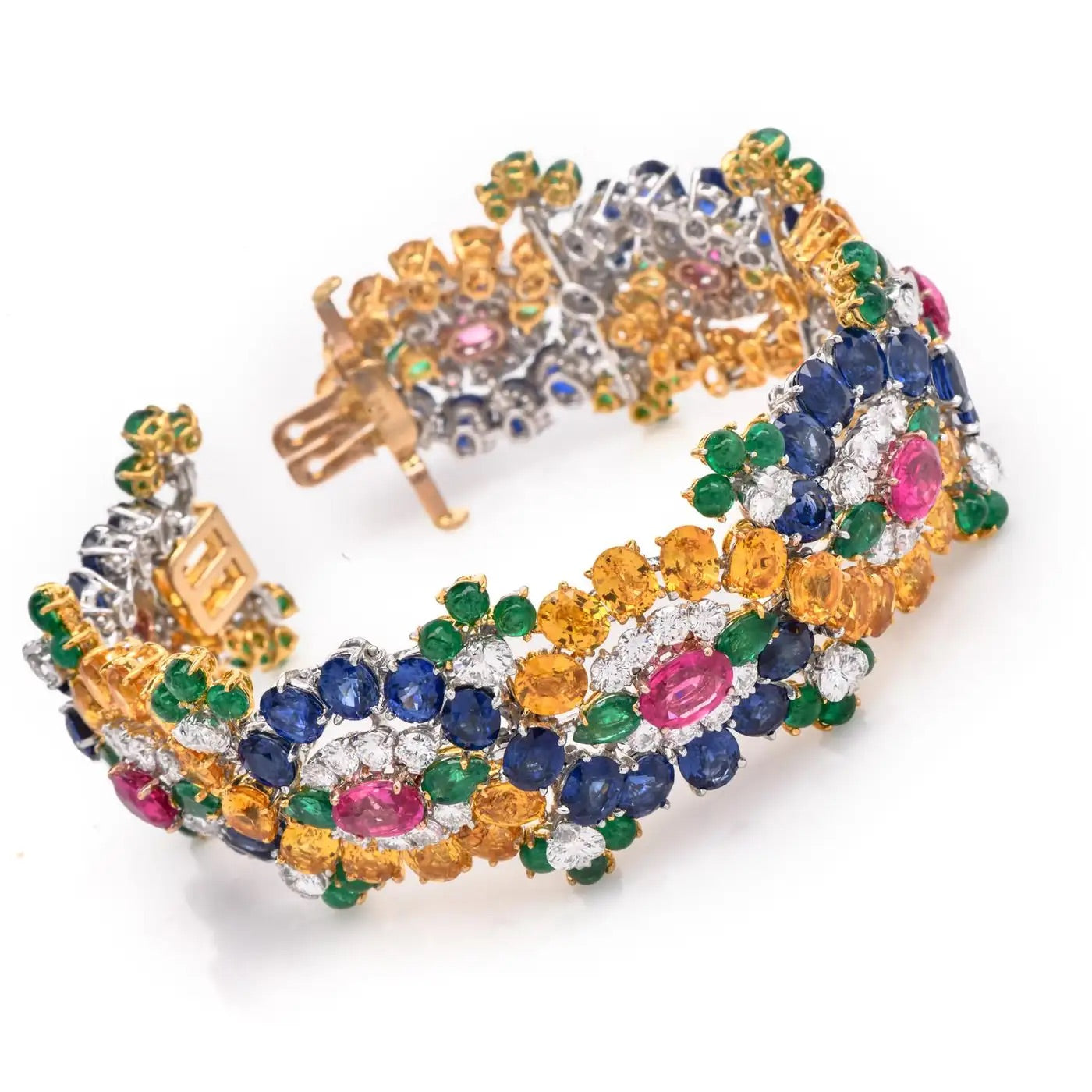 Pulsera en Racimo Floral de Platino. Zafiro y Diamante