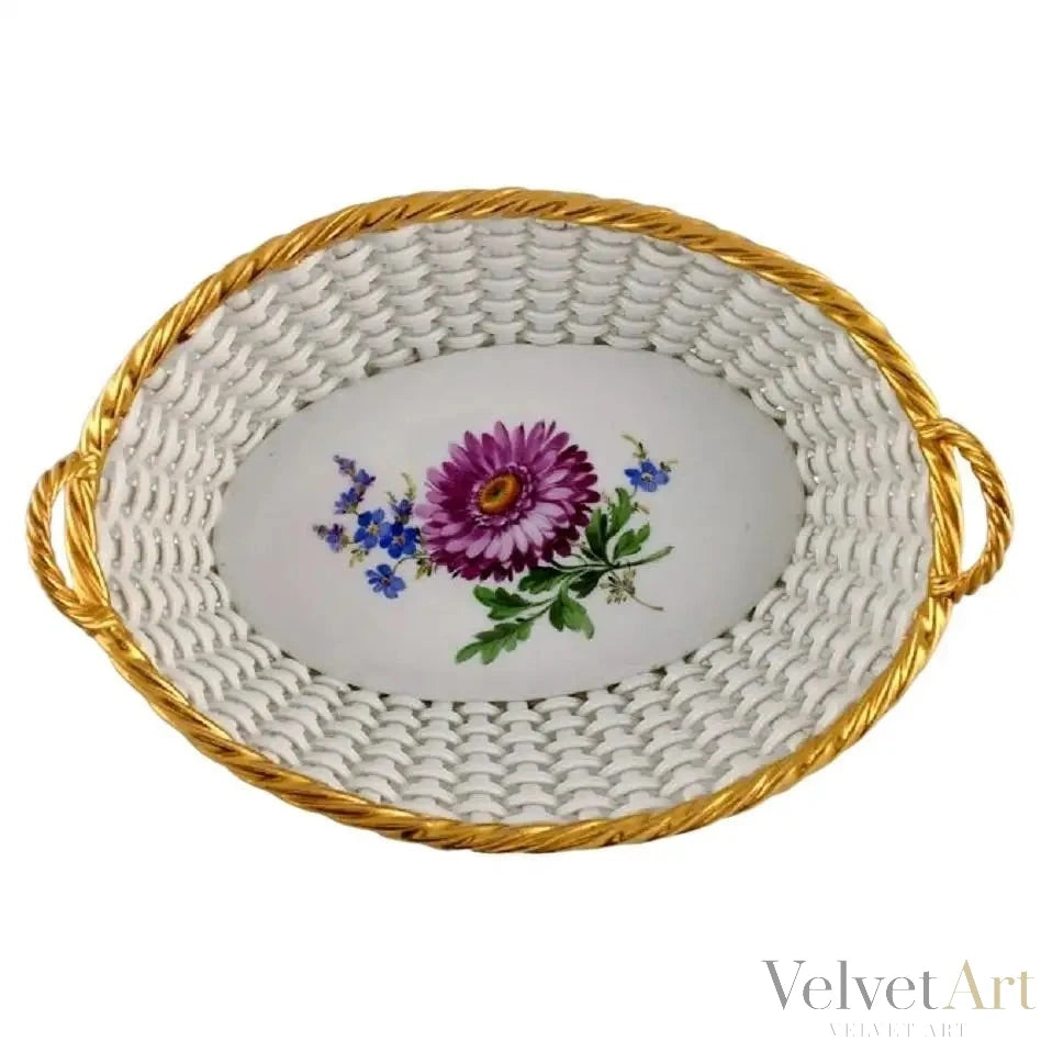 Cesta de Porcelana Trenzada, Meissen, Finales Siglo XIX